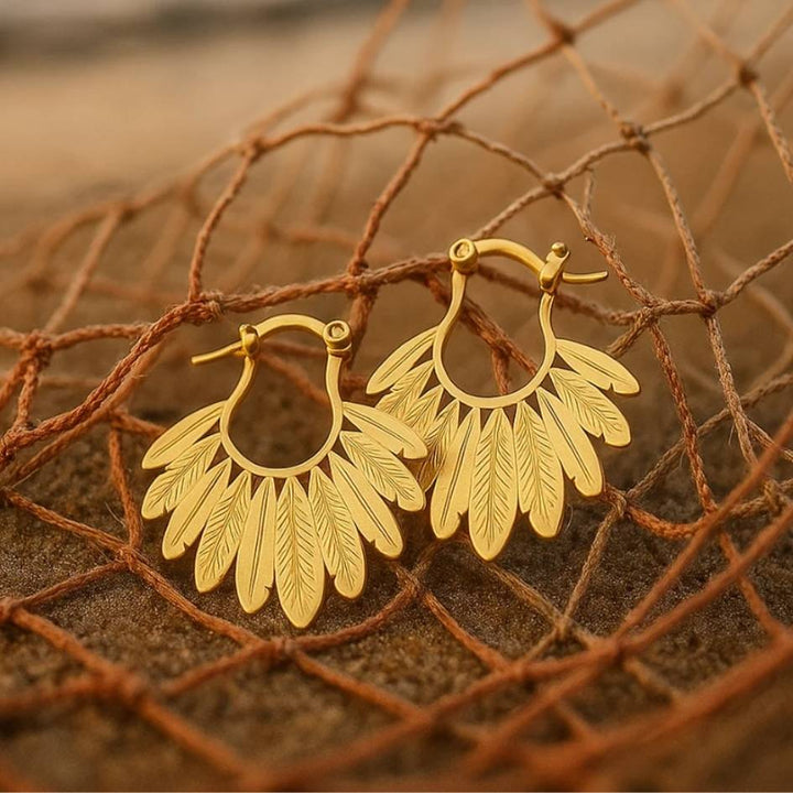 Golden Feather Drop Earrings