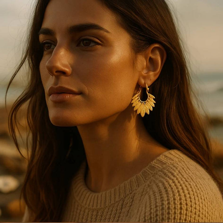 Golden Feather Drop Earrings