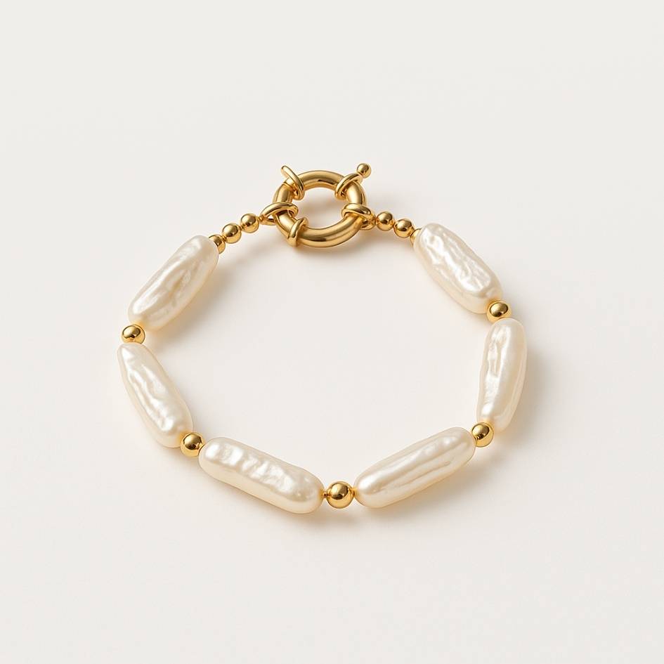 Golden Pearl Wave Bracelet