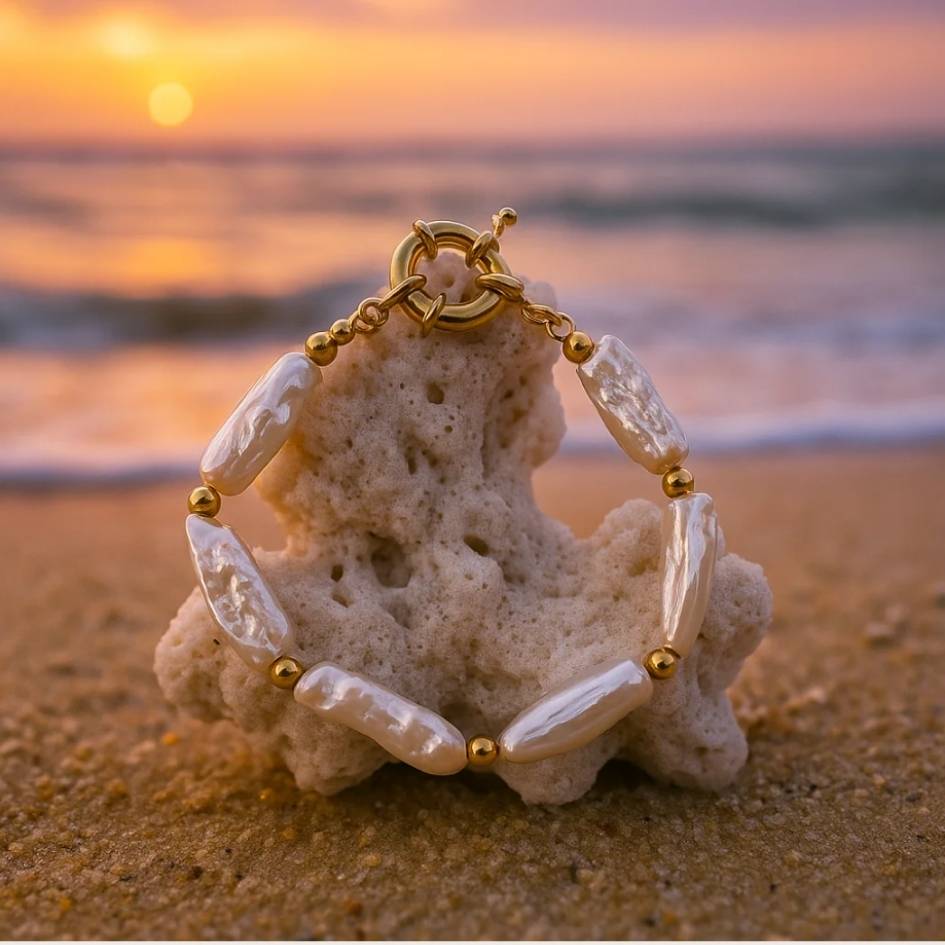 Golden Pearl Wave Bracelet
