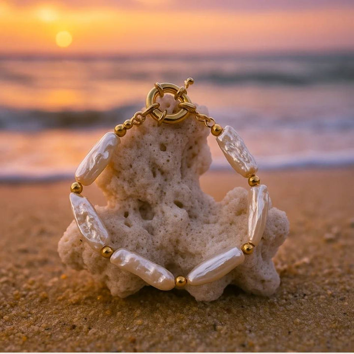 Golden Pearl Wave Bracelet