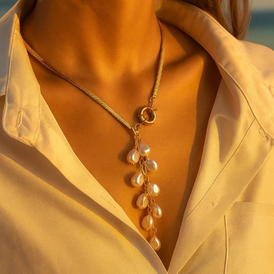 Gold Dainty Pearl Drop Necklace