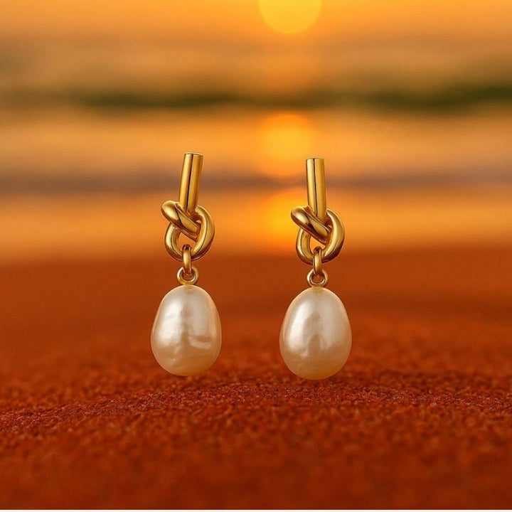 Knotted Drop Pearl Earrings