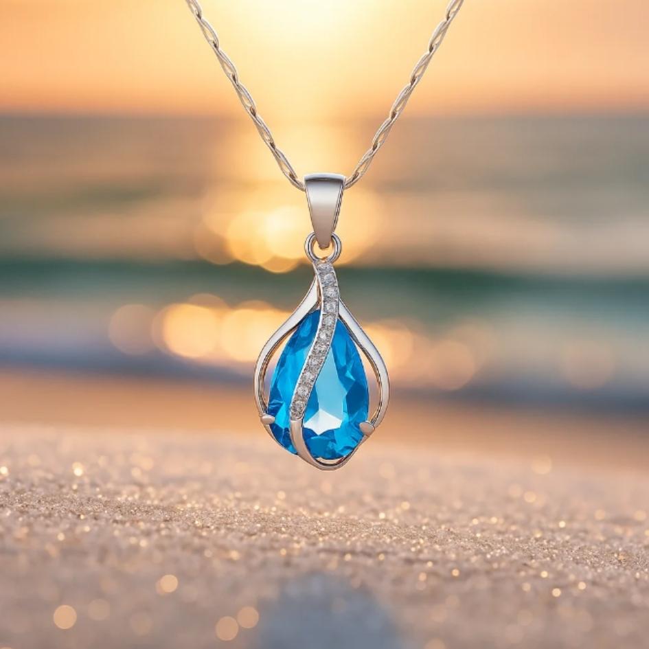 Silver-Toned Wave Drop Necklace