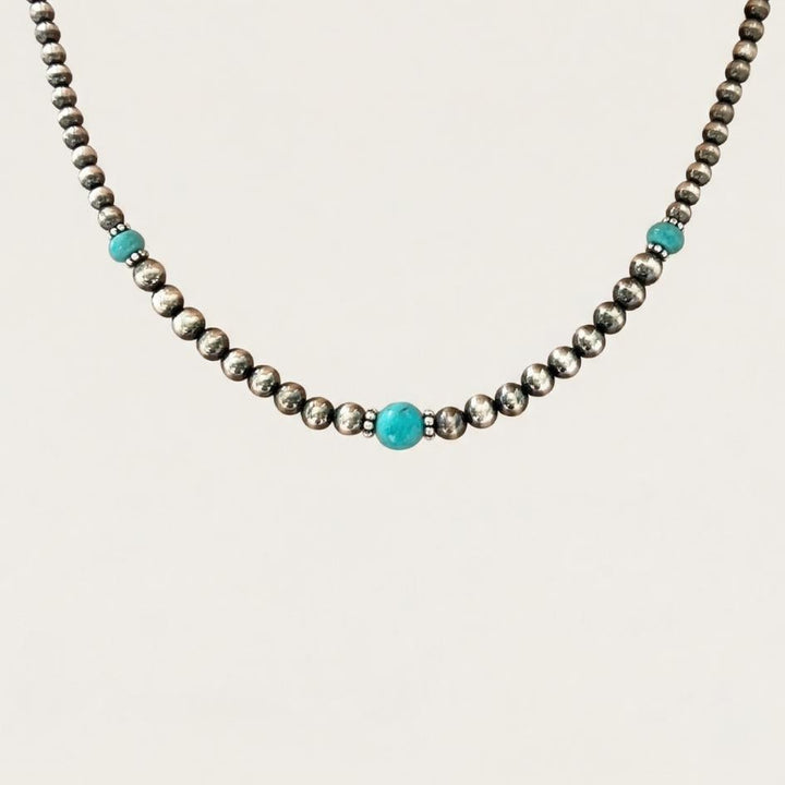 Silvered Sphere Turquoise Drop Necklace