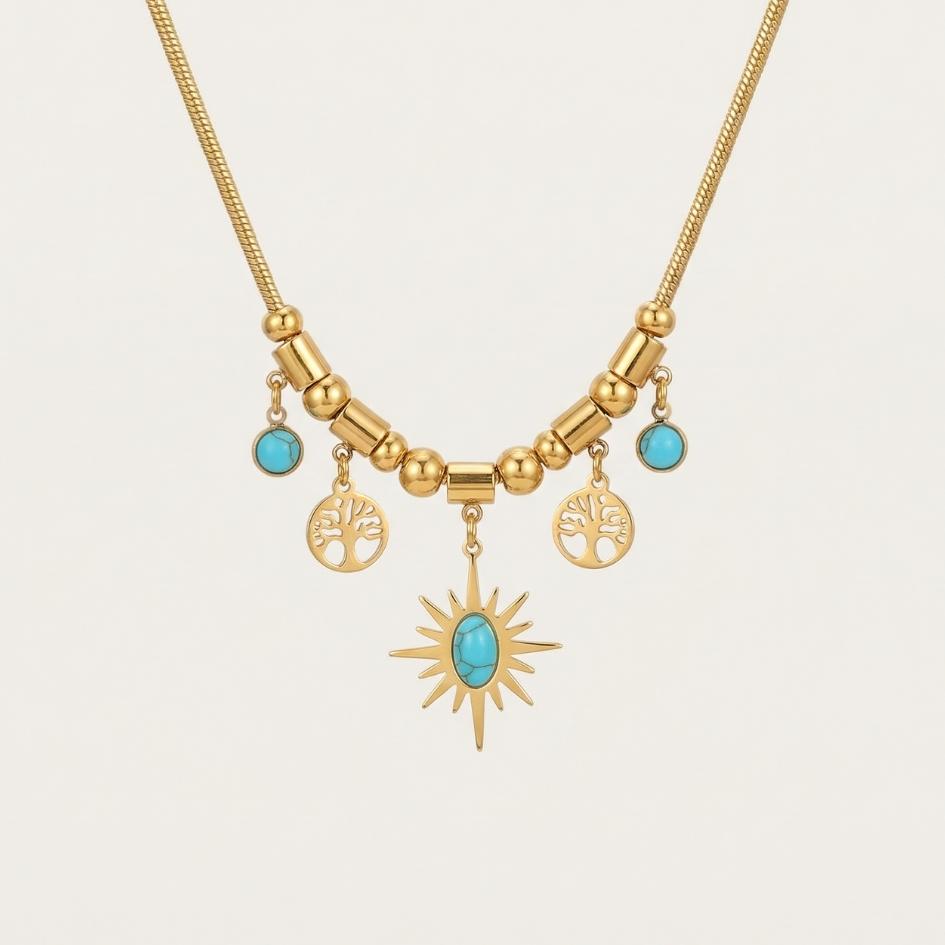 Stainless Steel Turquoise Ray Necklace