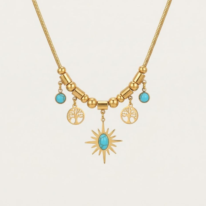 Stainless Steel Turquoise Ray Necklace