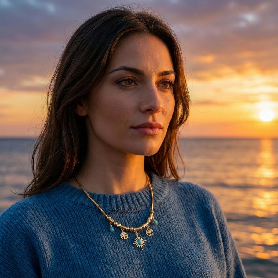 Stainless Steel Turquoise Ray Necklace