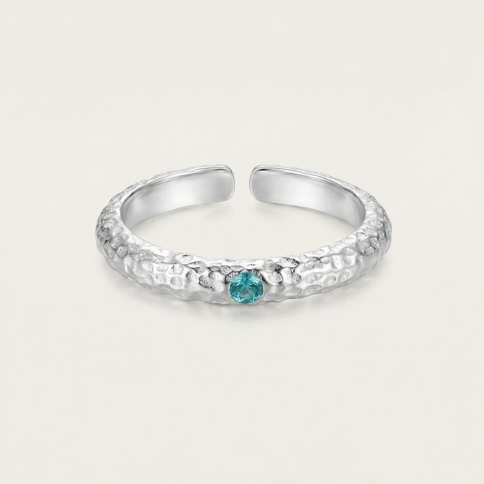 Silver Hammered Aquamarine Ring