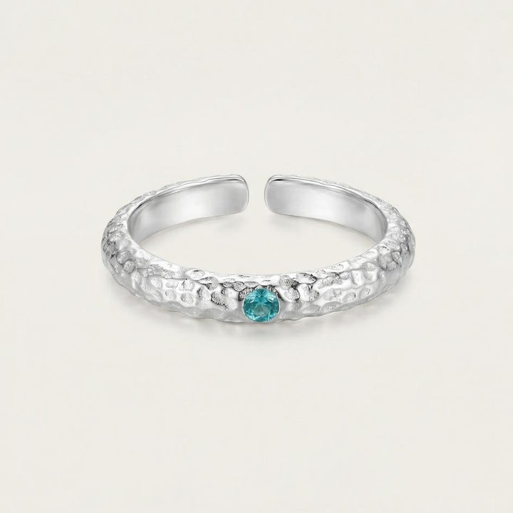 Silver Hammered Aquamarine Ring
