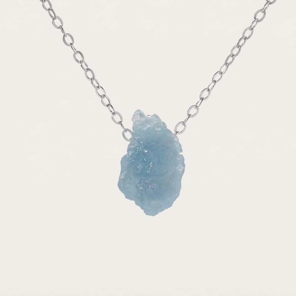 Silver Raw Aquamarine Fragment Necklace