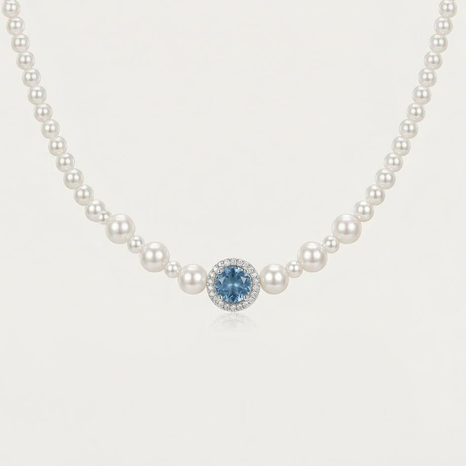 Silver Tide Pearl & Aquamarine Necklace