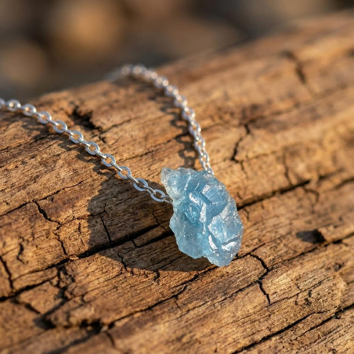 Silver Raw Aquamarine Fragment Necklace