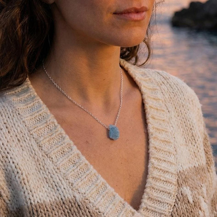 Silver Raw Aquamarine Fragment Necklace