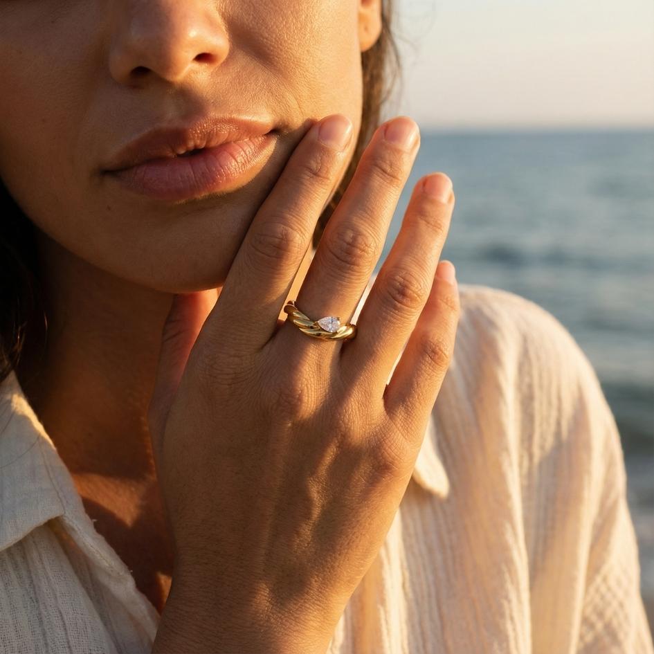 Golden Wave Drop Ring