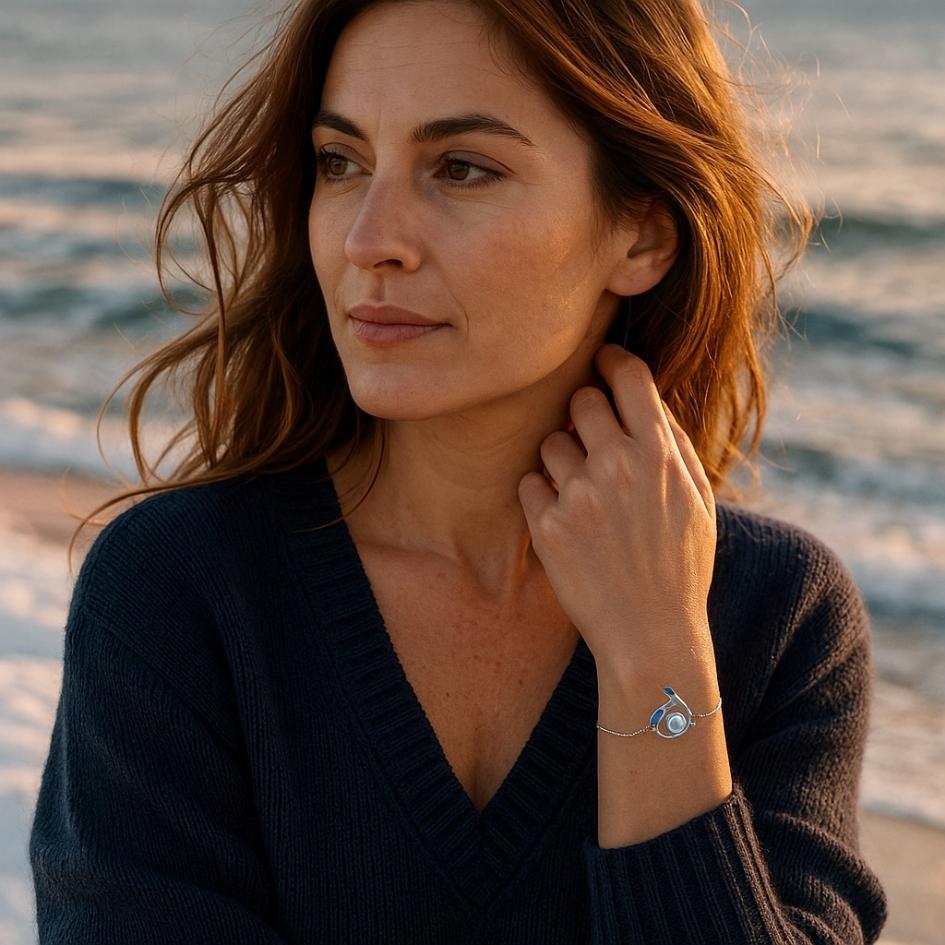Silver Tide Wave Moon Necklace