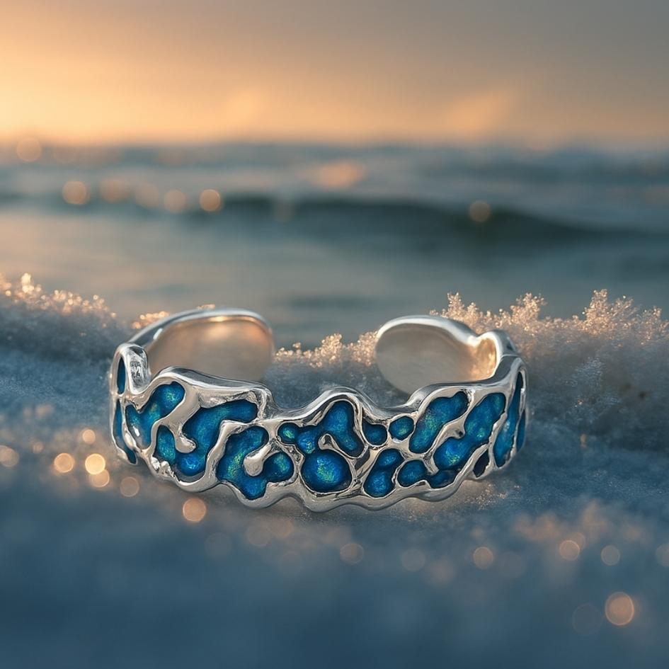 Silver Ocean Tide Ring