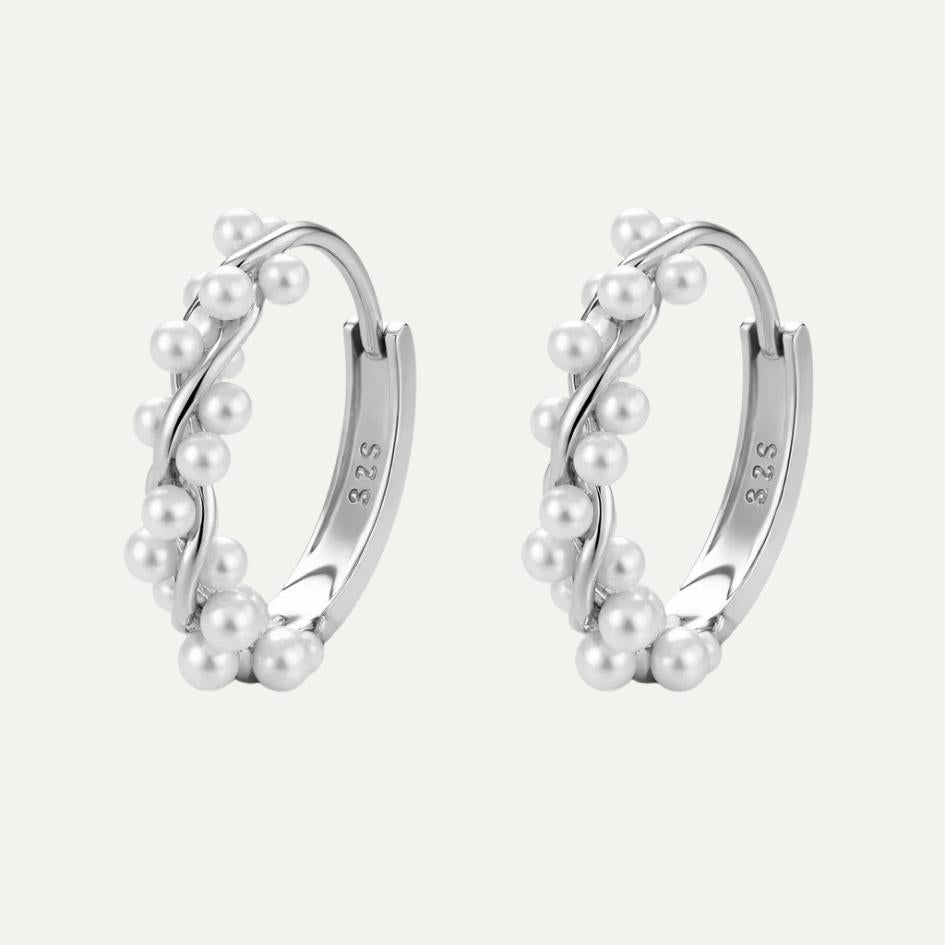 Silver Froth Pearl Hoop Earrings