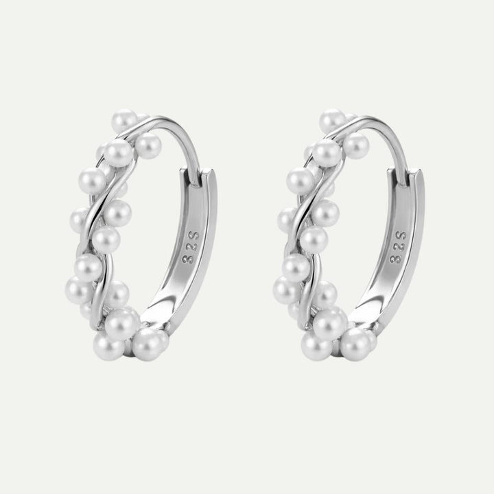 Silver Froth Pearl Hoop Earrings