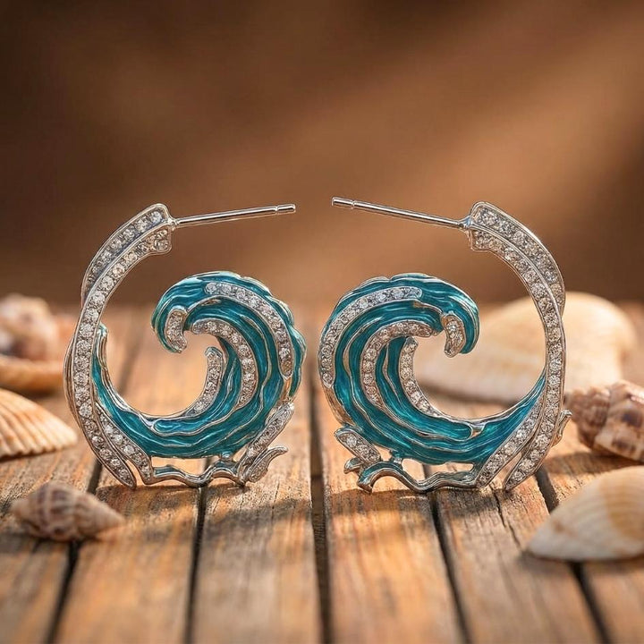 Glistening Wave Zircon Earrings