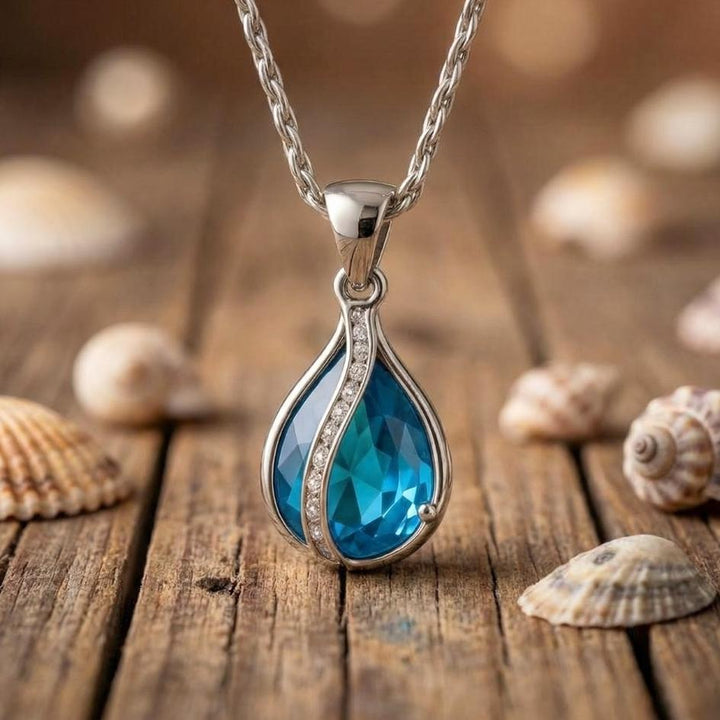 Silver-Toned Wave Drop Necklace