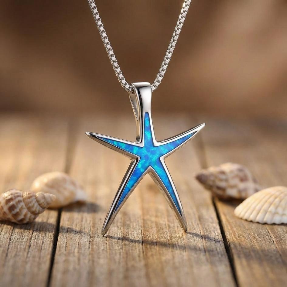 Blue Stone Starfish Necklace