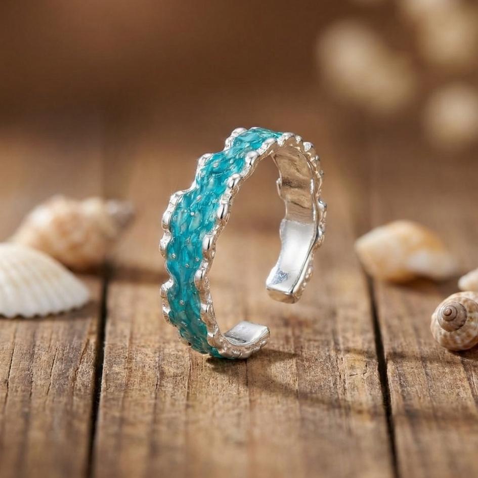 Silver Enameled Tide Ring