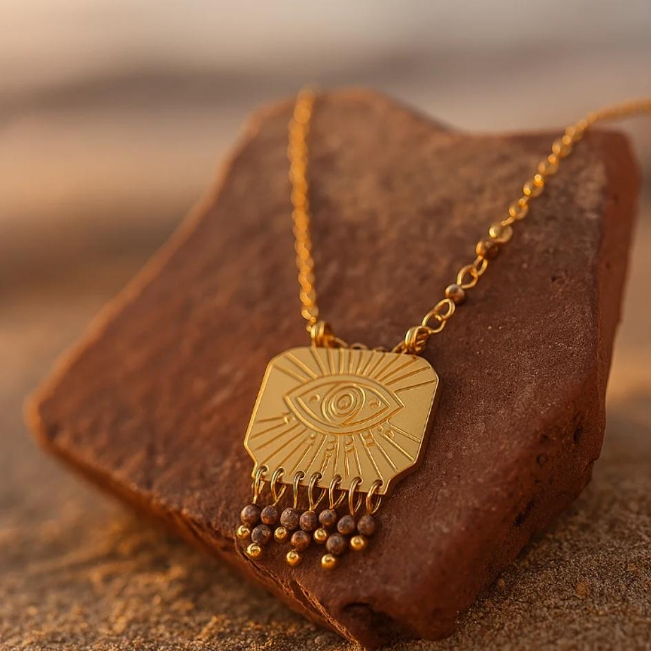Gold Radiant Eye Amulet Necklace