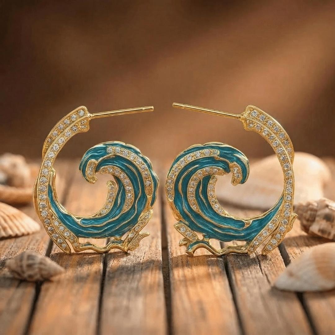 Glistening Wave Zircon Earrings