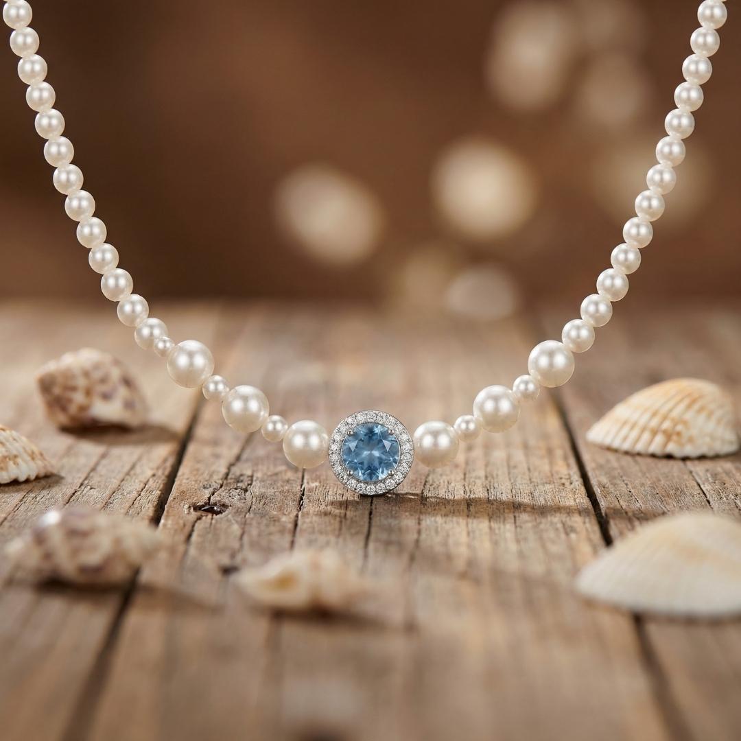 Silver Tide Pearl & Aquamarine Necklace