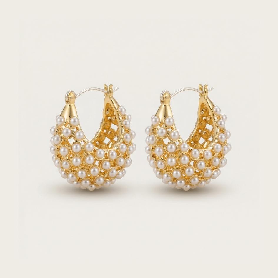 Gilded Pearl Cluster Earrings