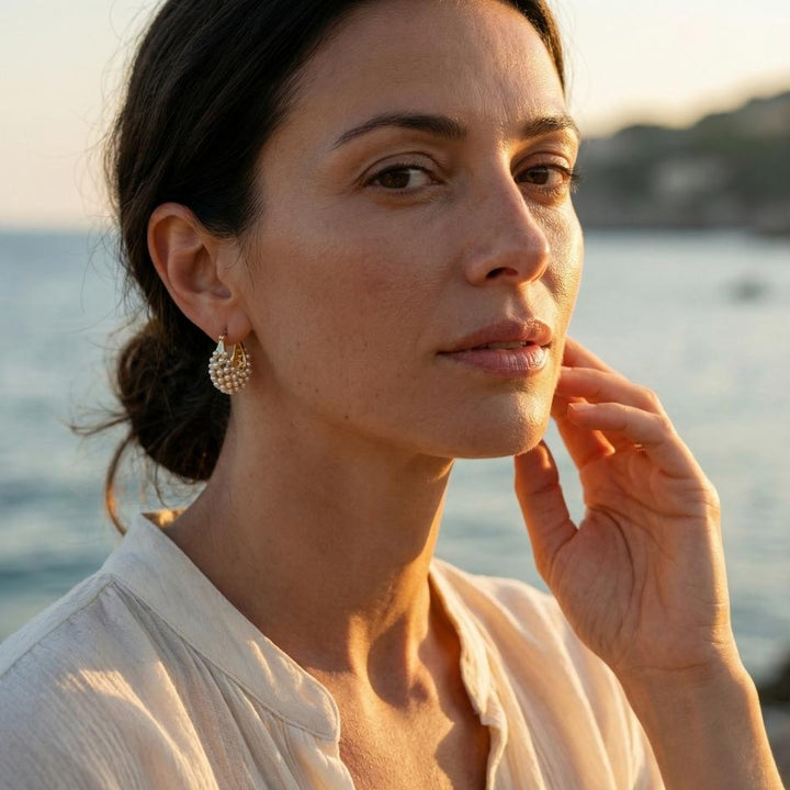 Gilded Pearl Cluster Earrings