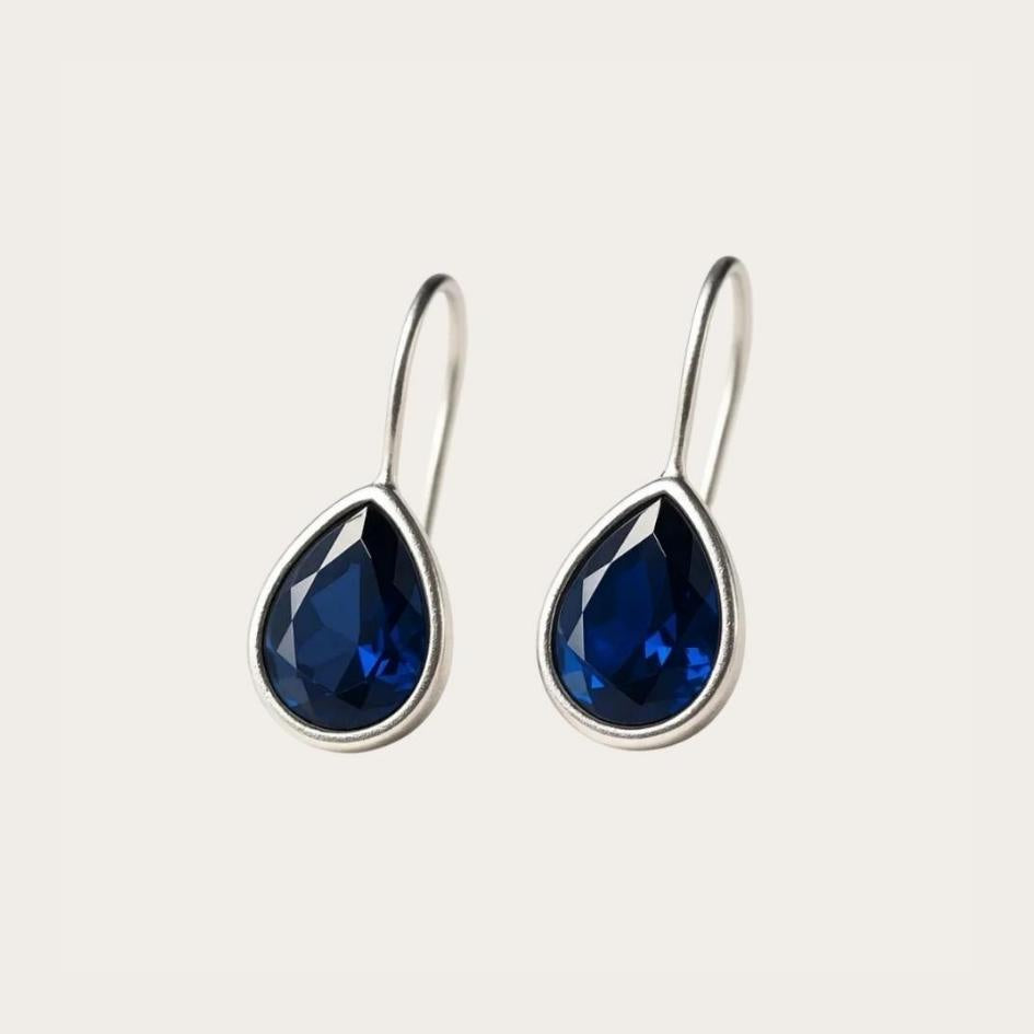 Silver-Tone Deep Blue Drop Earrings
