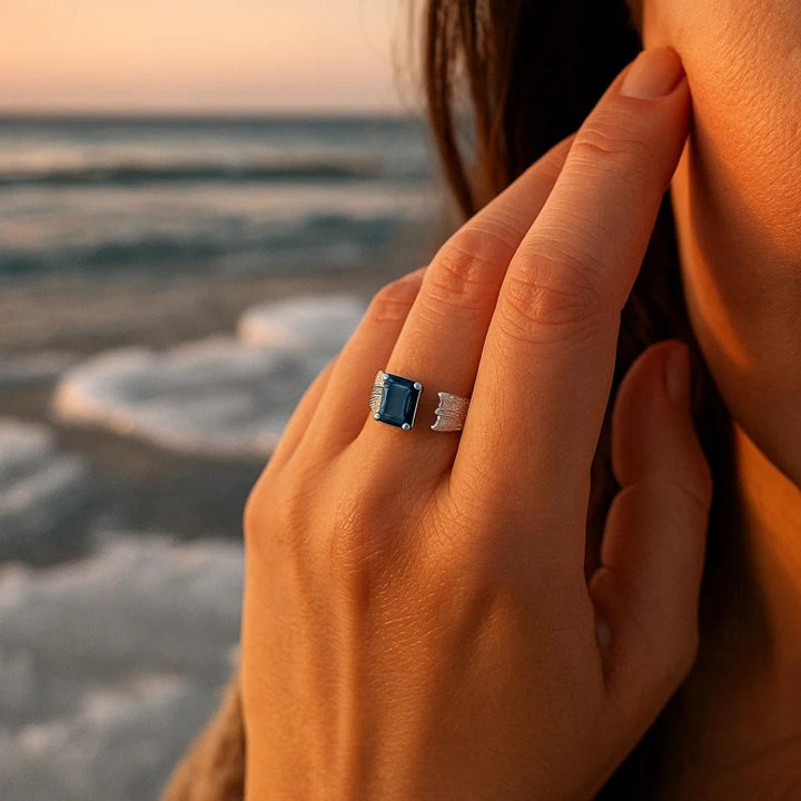 Silver Deep Blue Beacon Ring