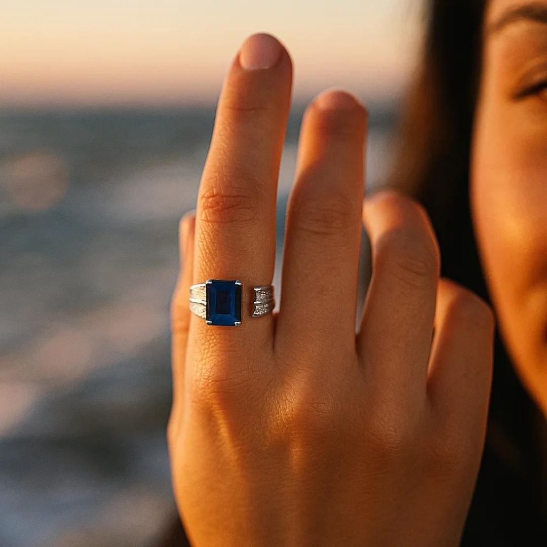 Silver Deep Blue Beacon Ring