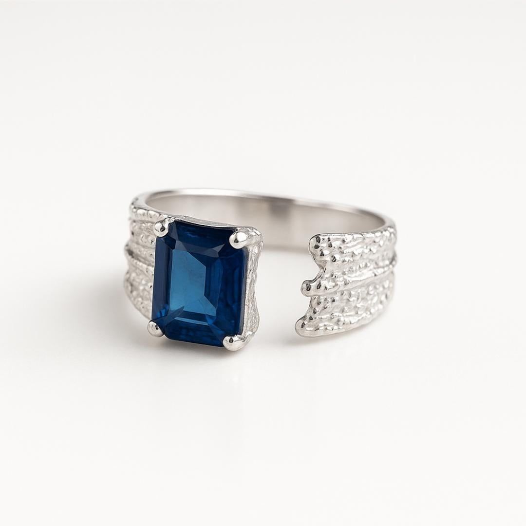 Silver Deep Blue Beacon Ring