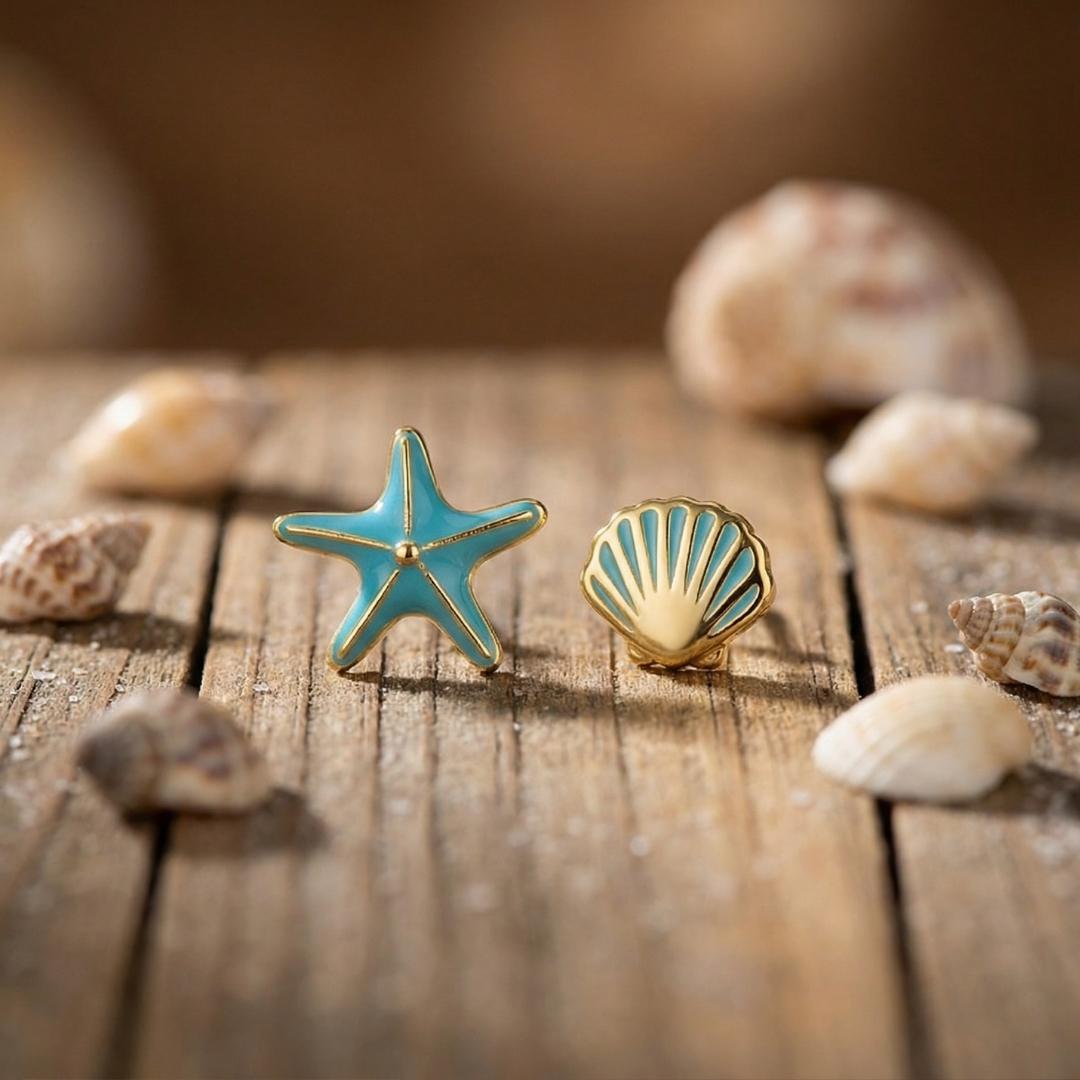 Sterling Silver Starfish Shell Studs