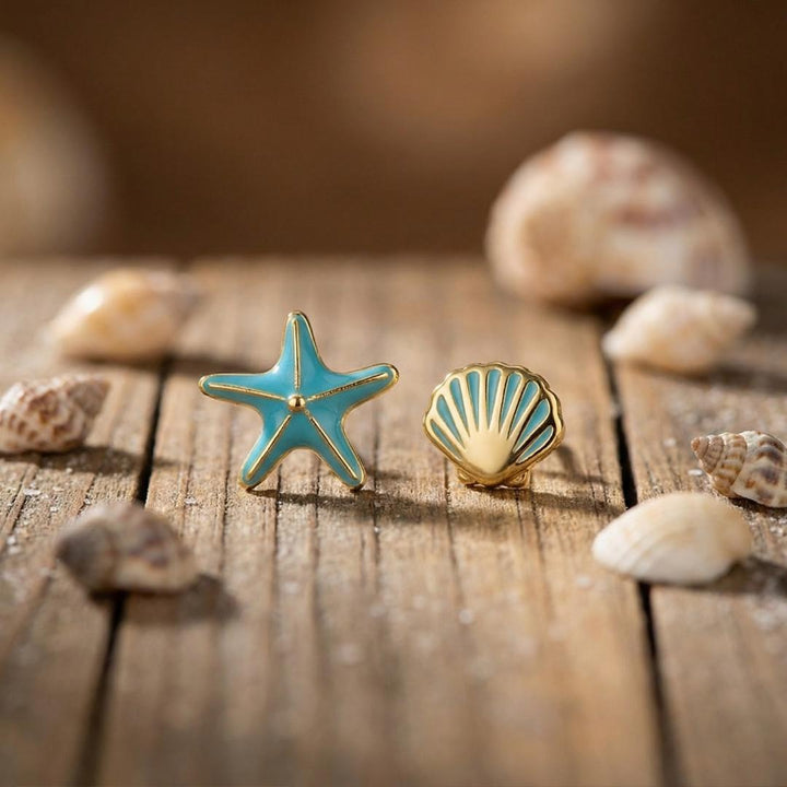 Sterling Silver Starfish Shell Studs