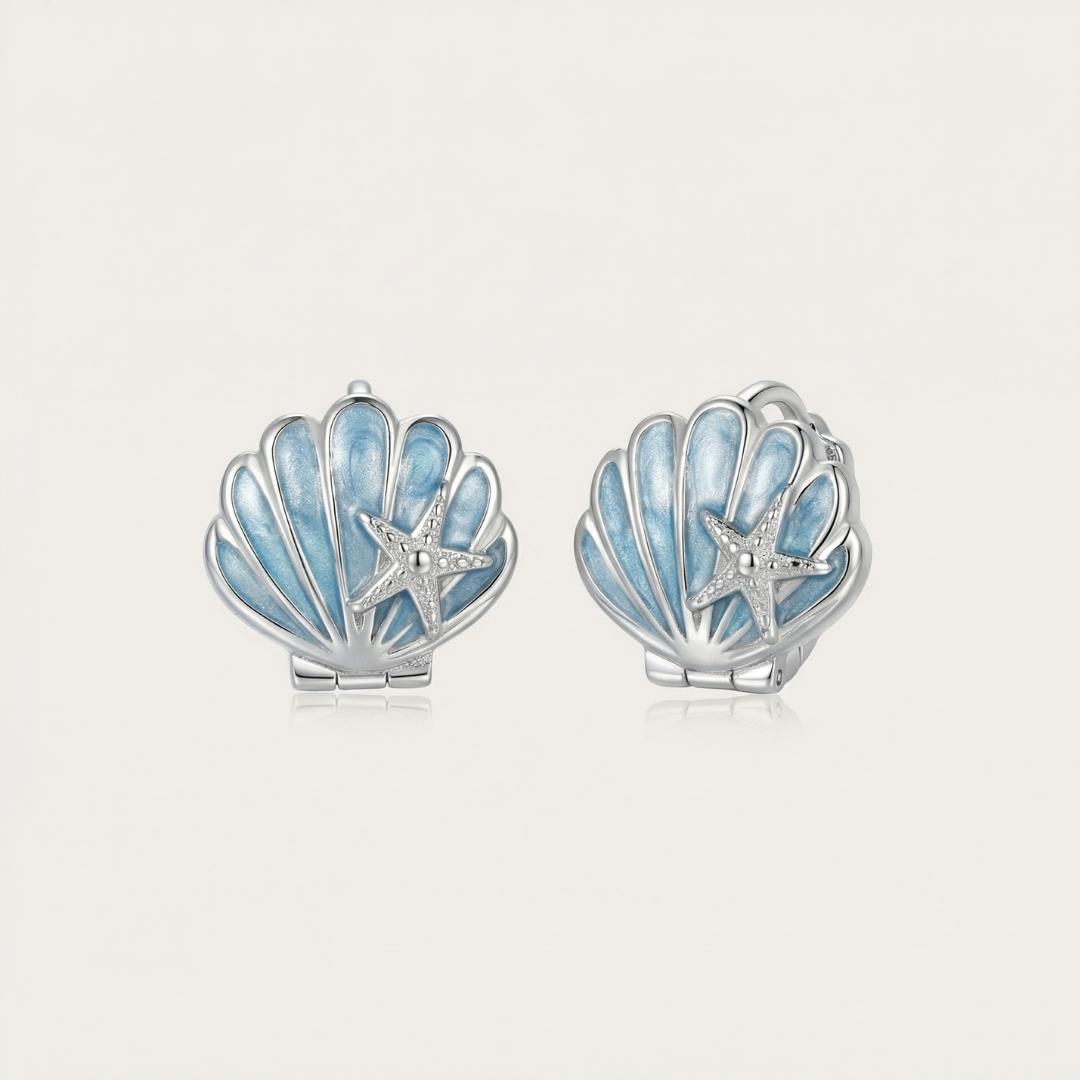 Silver Shell & Starfish Huggie Earrings