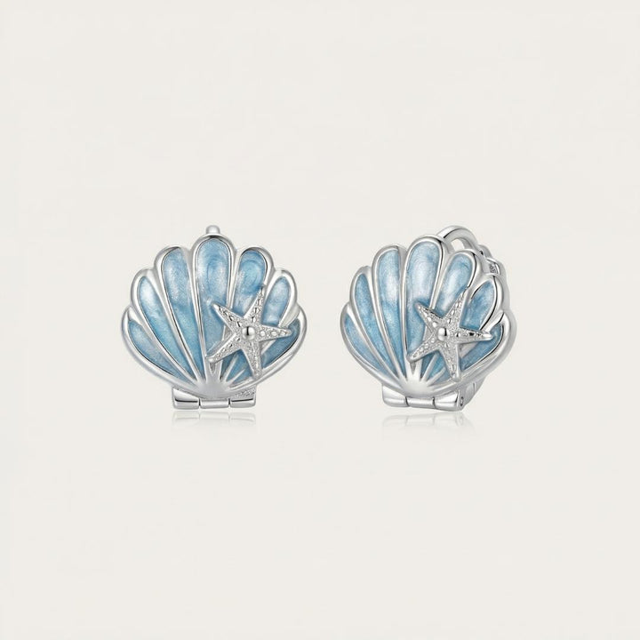 Silver Shell & Starfish Huggie Earrings