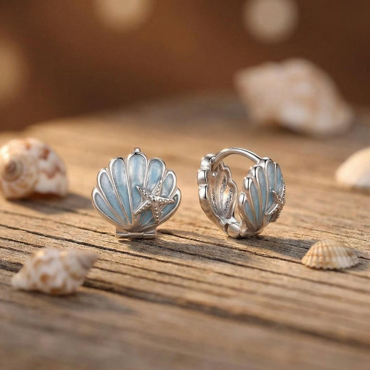 Silver Shell & Starfish Huggie Earrings