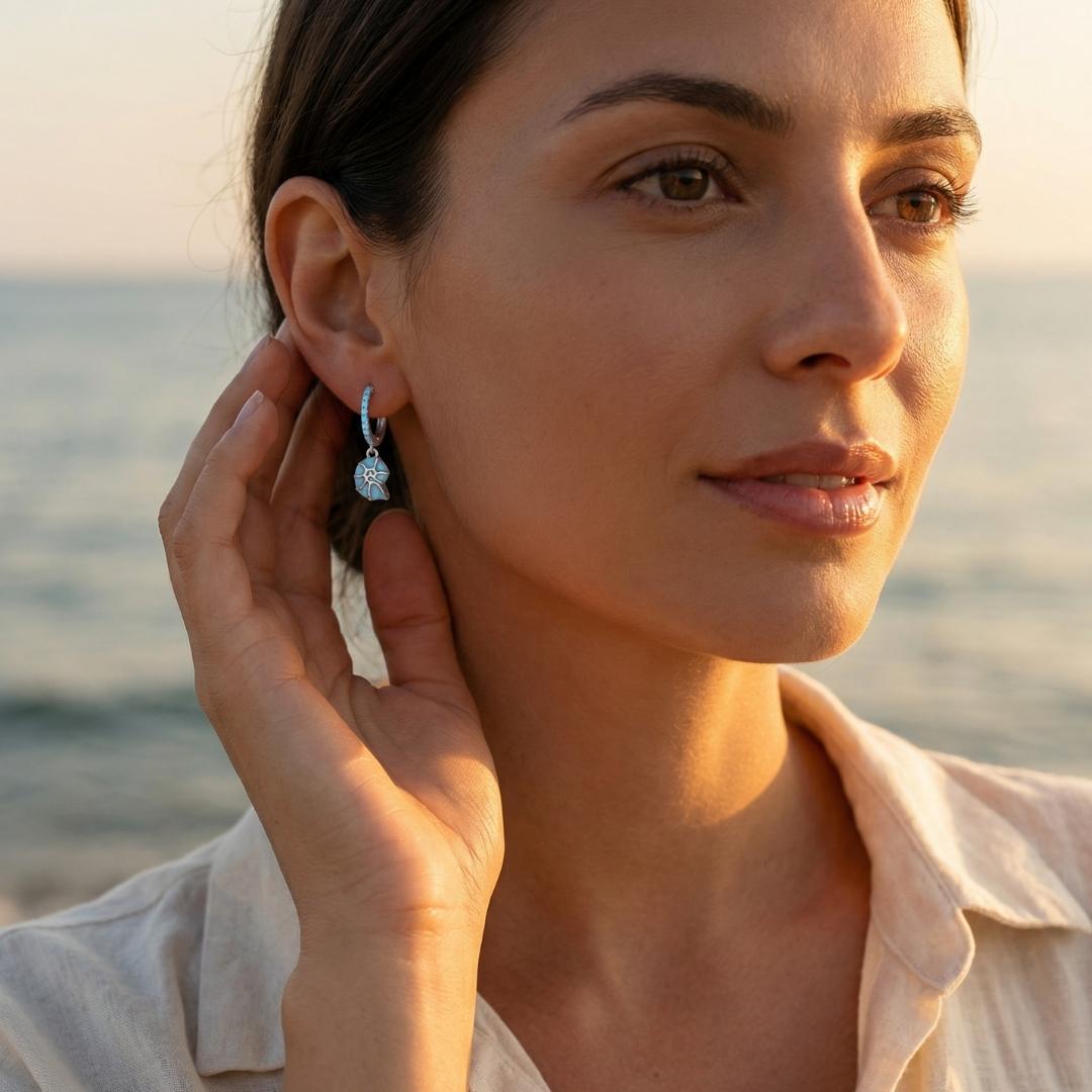 Silver Opal Tide Leaf Earrings