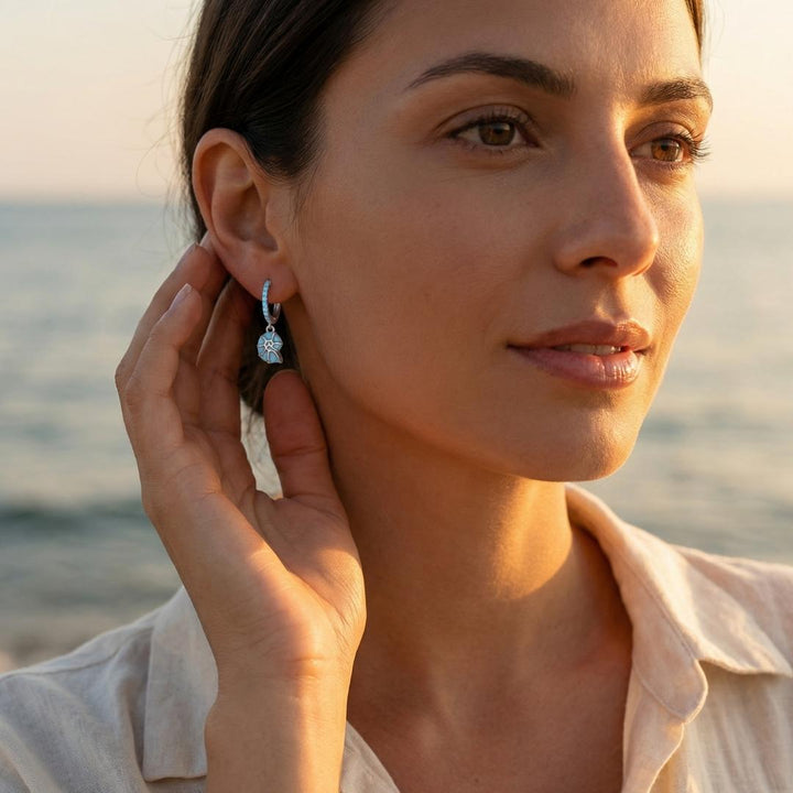 Silver Opal Tide Leaf Earrings