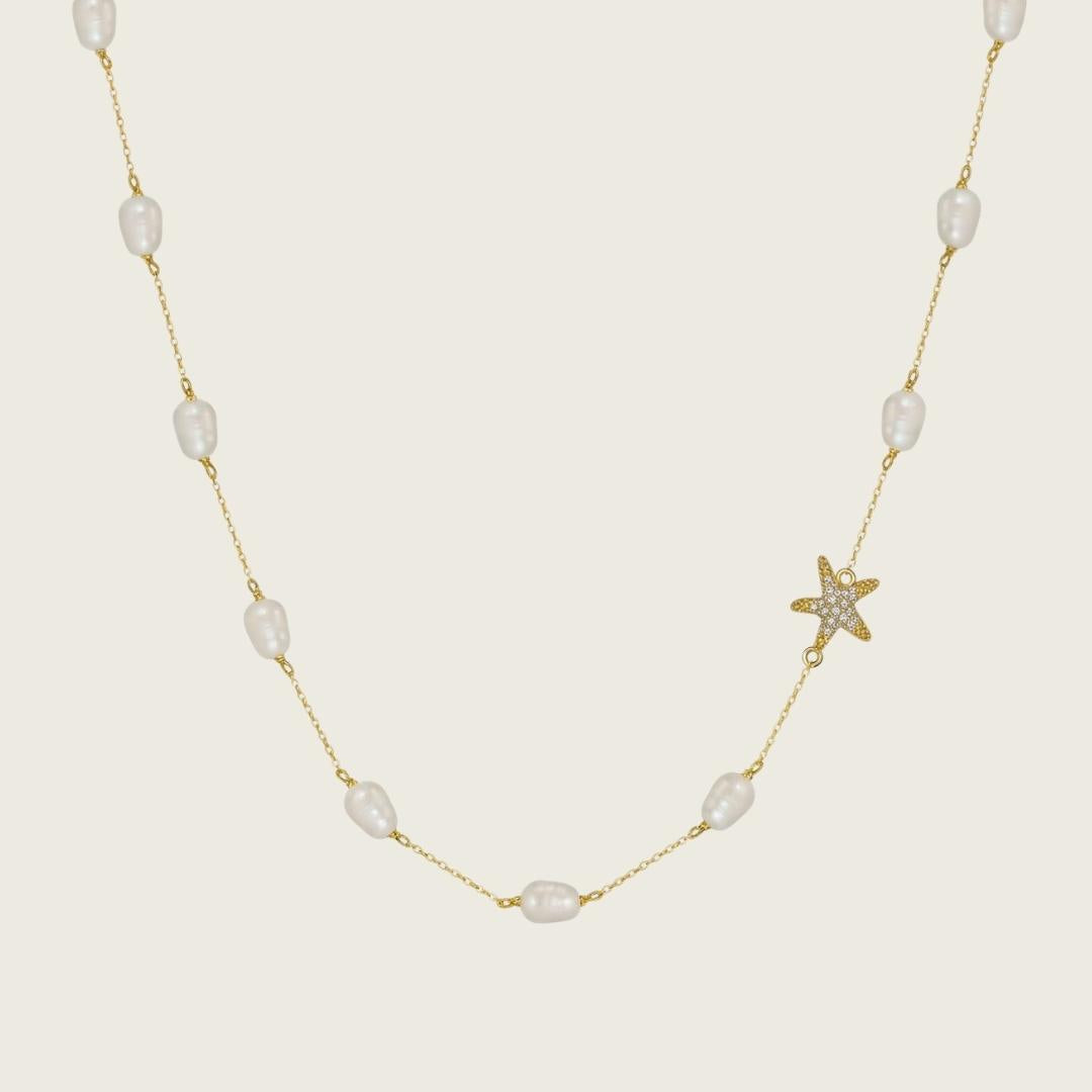 Gold Starfish Pearl Necklace