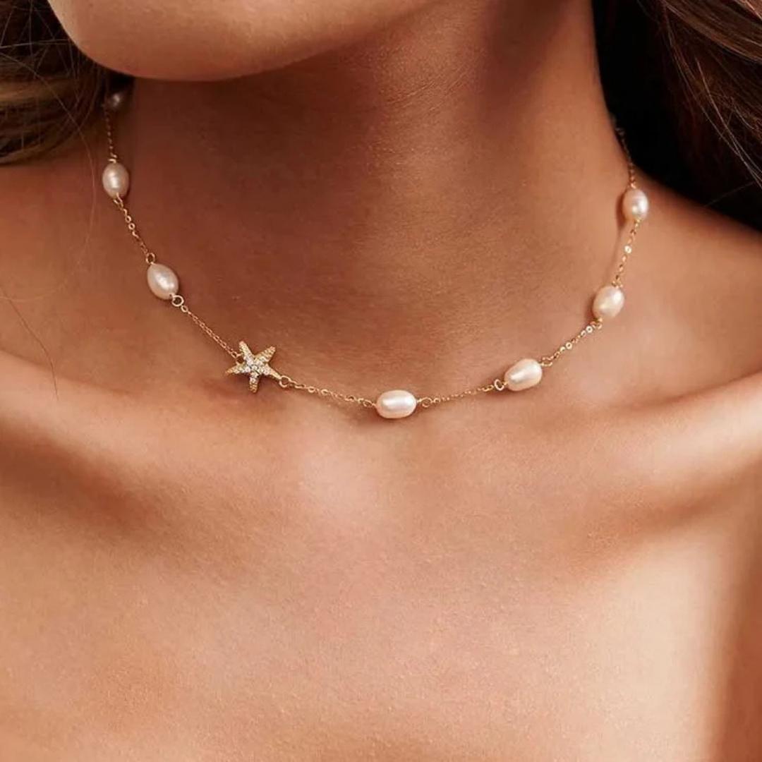 Gold Starfish Pearl Necklace