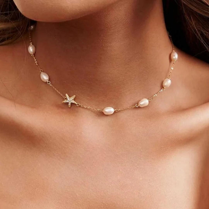 Gold Starfish Pearl Necklace