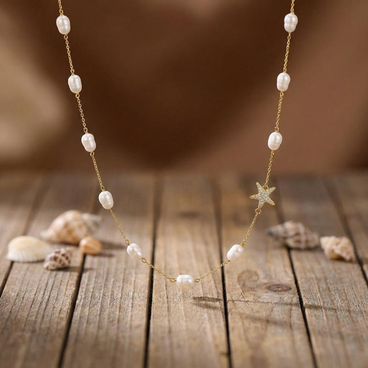 Gold Starfish Pearl Necklace