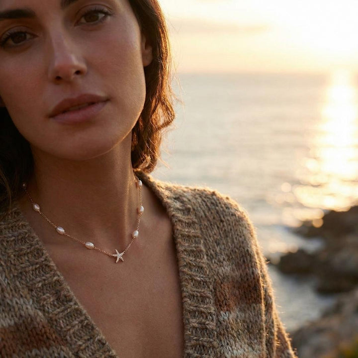 Gold Starfish Pearl Necklace
