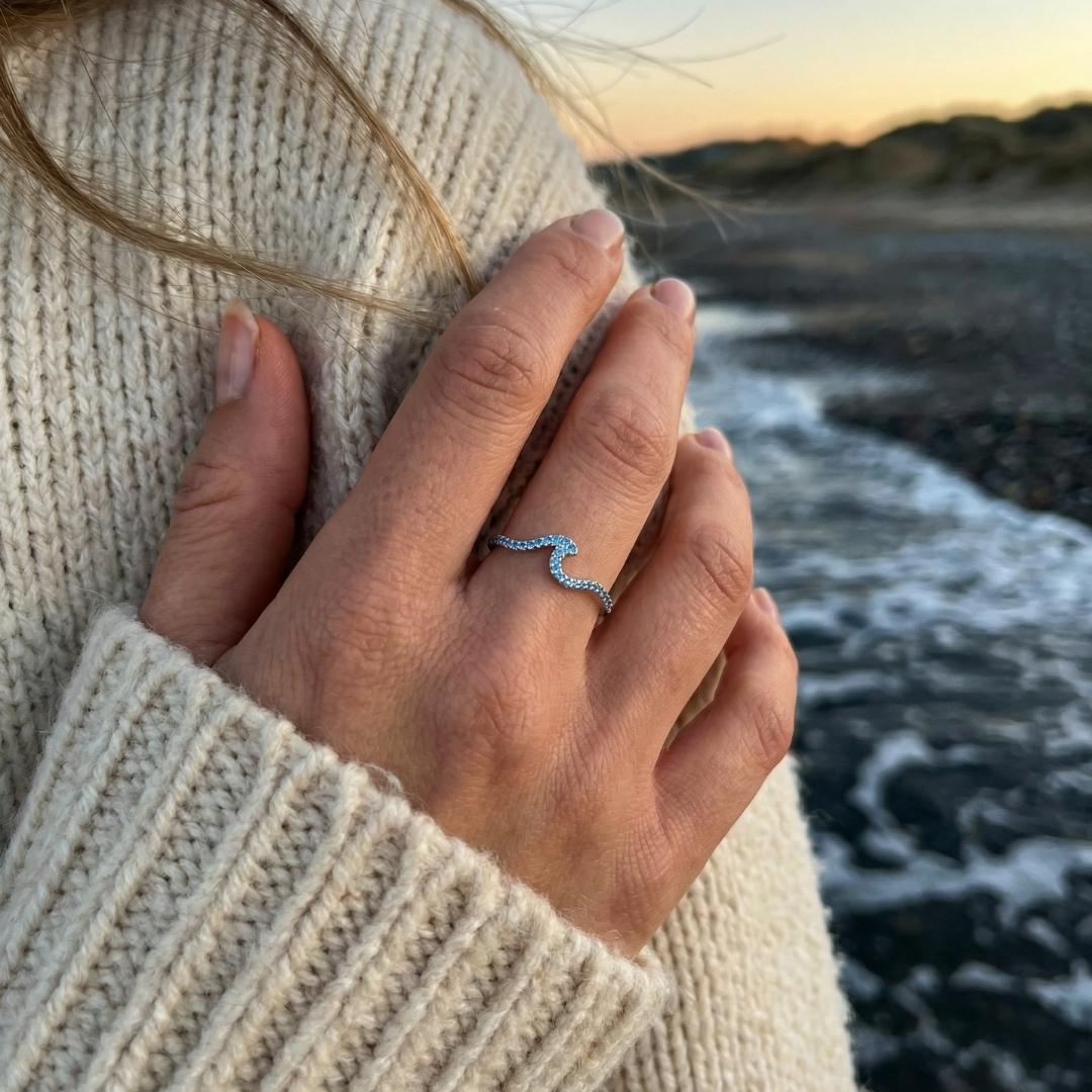Sterling Silver Wave Zircon Ring
