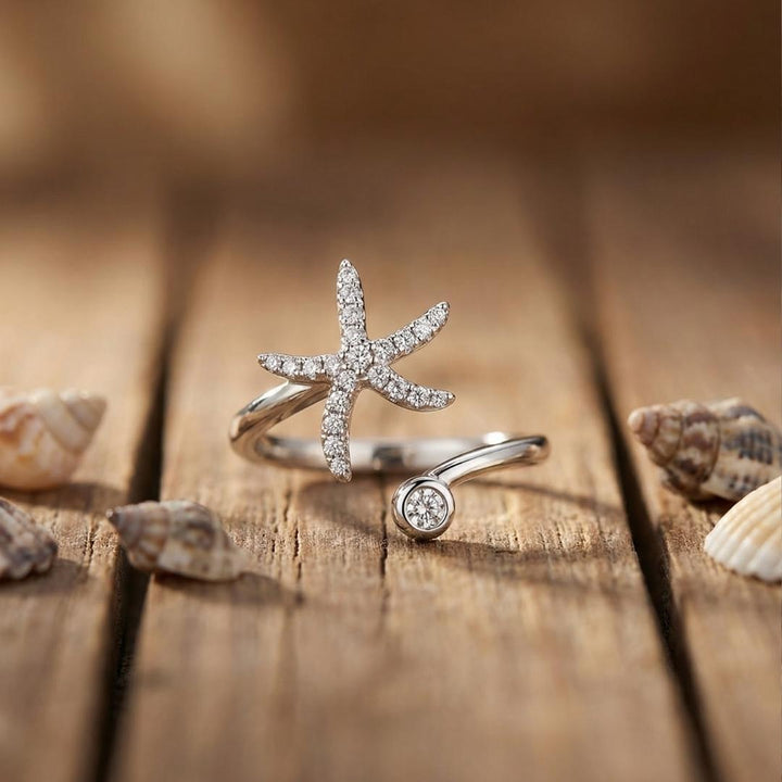 Silver Starfish Open Ring